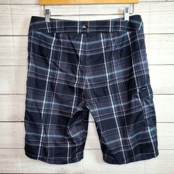 O'Neill Swim Trunks Mens 32 Black Board Shorts Surfing Beach Plaid Casual Adults - Picture 5 of 9